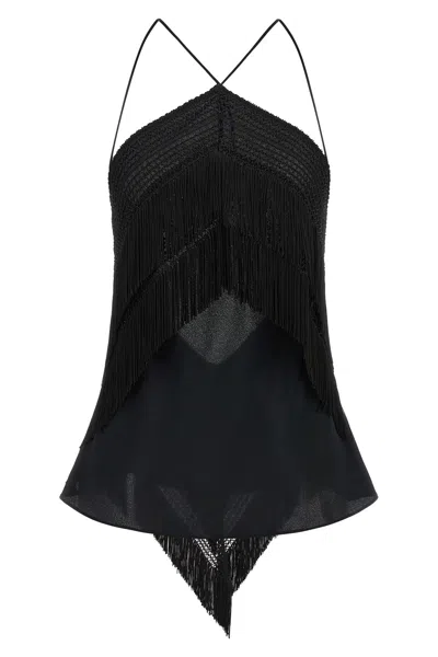 The Andamane Reina Fringe-trimmed Top In Black