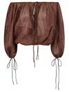 The Andamane Relaxed Cotton Top With Voluminous Sleeves In Brown