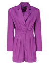 The Andamane Rina Lapel-collar Pleated Playsuit In Purple