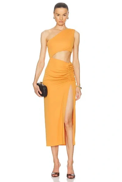 The Andamane Riri One Shoulder Cut Out Midi Dress In Amber