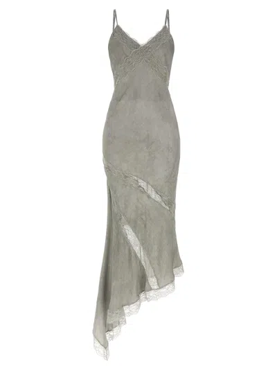 The Andamane Rosetta Grey Long Dress With Thin Straps And Asymmetric Design In Fabric Woman In Gray