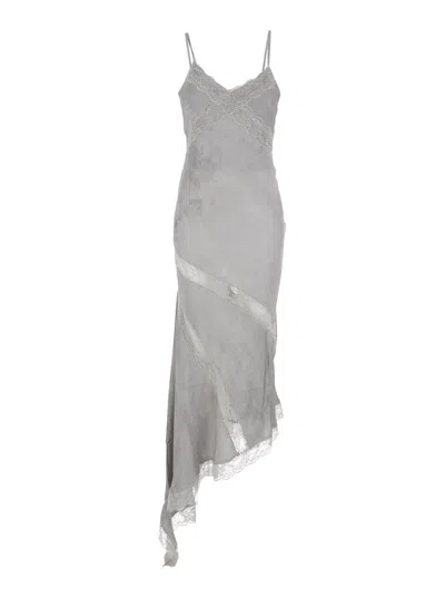 The Andamane Rosetta Grey Long Dress With Thin Straps And Asymmetric Design In Fabric Woman In Gray