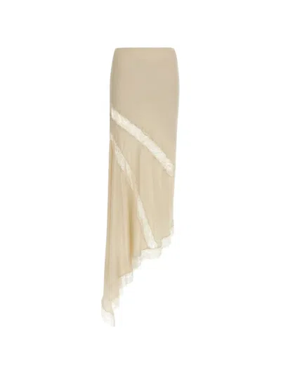 The Andamane Rosetta Skirt Asymmetric Hem Sheer Lace Trim In Multi