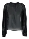 THE ANDAMANE BLACK BLOUSE WITH CREW NECK IN STRETCH SILK WOMAN