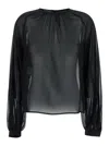 THE ANDAMANE BLACK BLOUSE WITH CREW NECK IN STRETCH SILK WOMAN