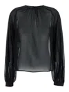 The Andamane Black Blouse With Crew Neck In Stretch Silk Woman In Black