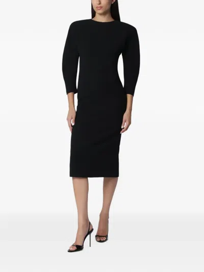 The Andamane Black Midi Dress With Rounded Shoulders In Neutral