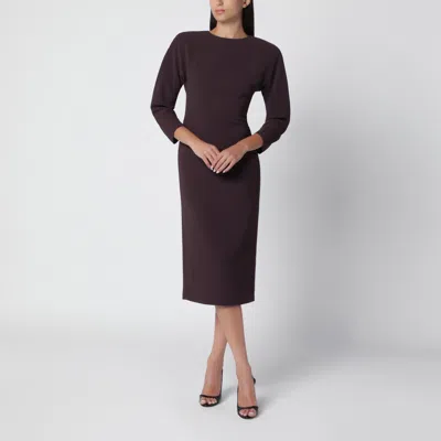 The Andamane Rounded-shoulder Midi Dress With Ruched Noir-style Drape In Brown