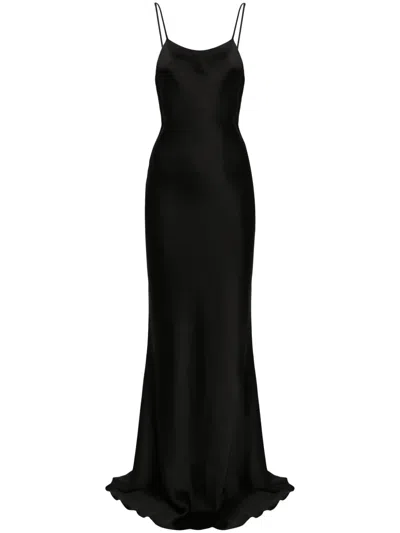 The Andamane Round-neck Satin Maxi Dress In Black