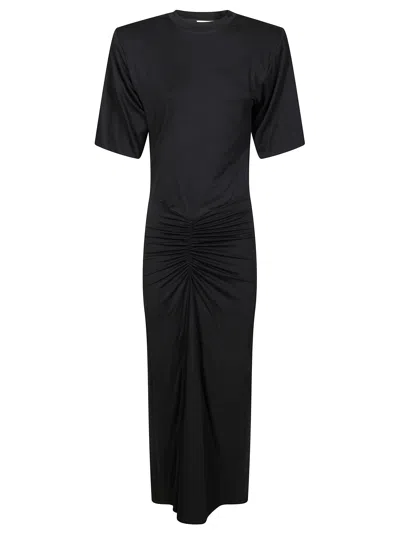 The Andamane Ruched Fitted Center Center Midi Dress In Black