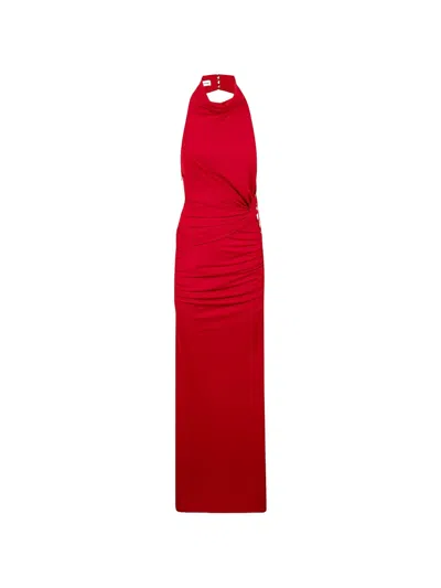 The Andamane Ruched Halter-neck Maxi Dress In Red