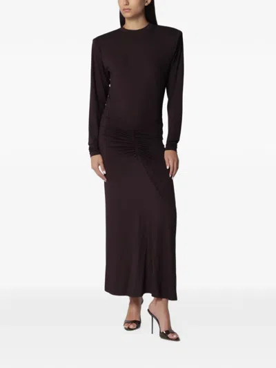 The Andamane Rouge Noir Maxi Dress With Waist Draping In Burgundy