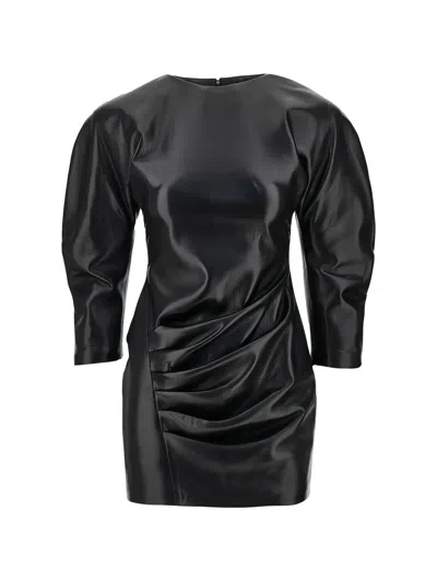 The Andamane Ruched Long-sleeve Mini Dress In Black
