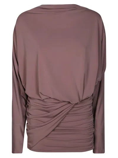 The Andamane Ruched Mini Dress In Smooth Draped Fabric In Pink
