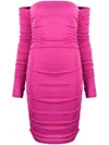 The Andamane Fuchsia Off-shoulder Mini Dress With Draped Sides In Pink