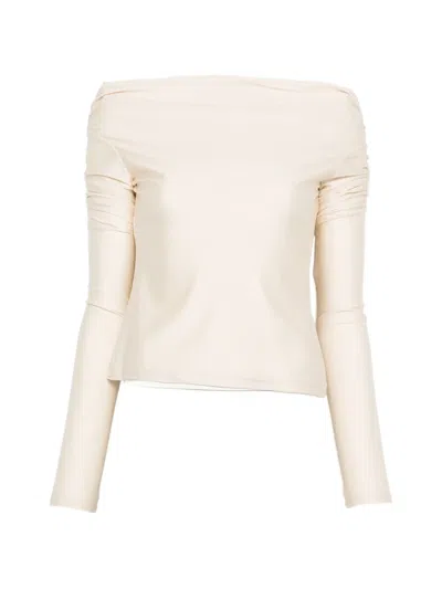 The Andamane Ruched Off-shoulder Top In Neutral
