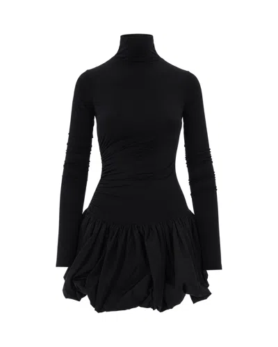 The Andamane Ruched Turtleneck Mini Dress In Animal Print
