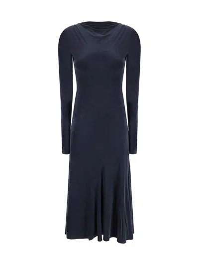 The Andamane Sabrina Midi Dress Long Sleeves In Blue