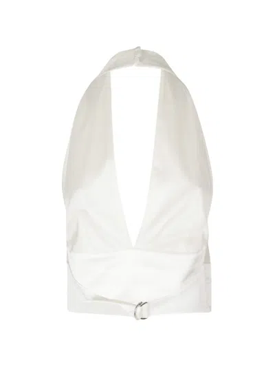 The Andamane Sandra Avorio Halterneck Belted Top In White