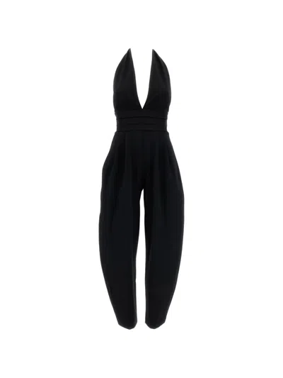 The Andamane Sandra Halterneck Pleated Jumpsuit In Black