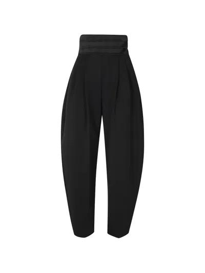 The Andamane Sandy Satin-waistband Pleated Trousers In Black