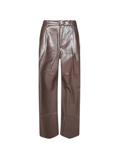 The Andamane Sasha Boyfriend Faux-leather Straight-leg Pants In Brown