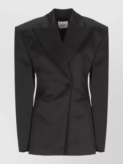 The Andamane Satin Blazer Padded Shoulders Long Sleeves In Black