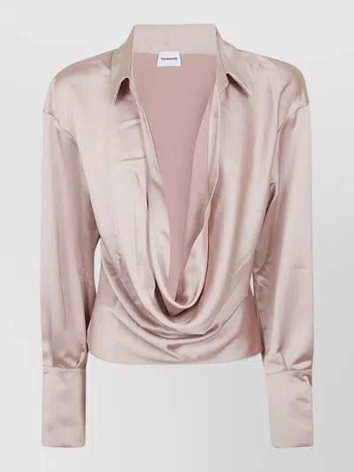 The Andamane Satin Deep V-neck Long-sleeve Blouse In Multi