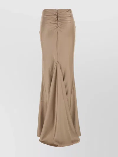 The Andamane Satin Draped Floor-length Skirt With Ruched Detail In Brown