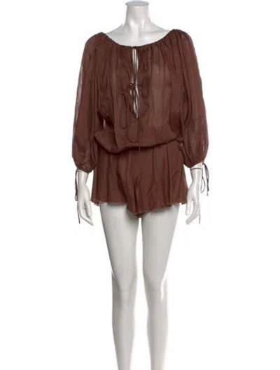 Pre-owned The Andamane Scoop Neck Romper In Brown