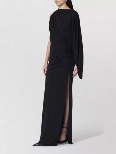 The Andamane Selene One Shoulder Asymmetric Draped Gown In Black