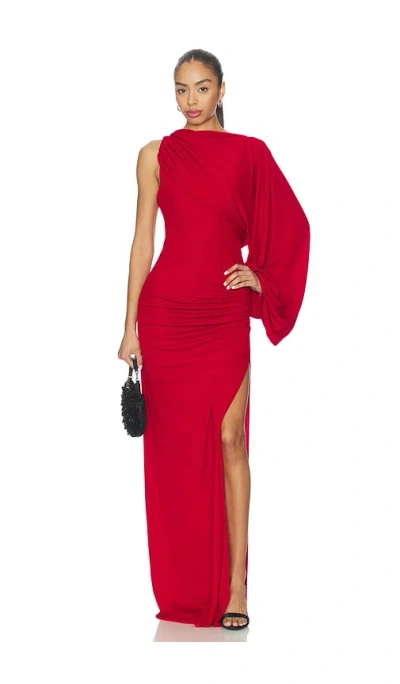 The Andamane Selene One Shoulder Maxi Dress In Red