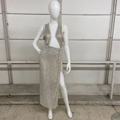 Pre-owned The Andamane Sequined Halterneck Midi Dress Women's Size 44 988 Silver