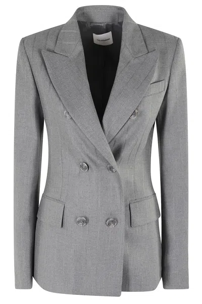 The Andamane Shannon Double Breast Fitted Blazer In Gray