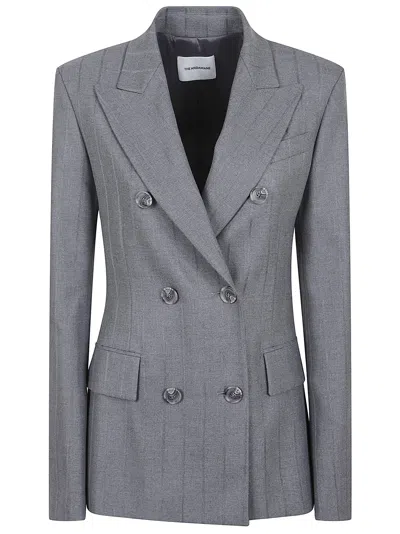 The Andamane Shannon Double Breast Fitted Blazer In Gray