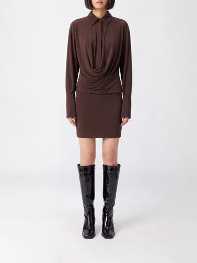 The Andamane Sheath Mini Dress In Jersey With Deep V-neck In Brown