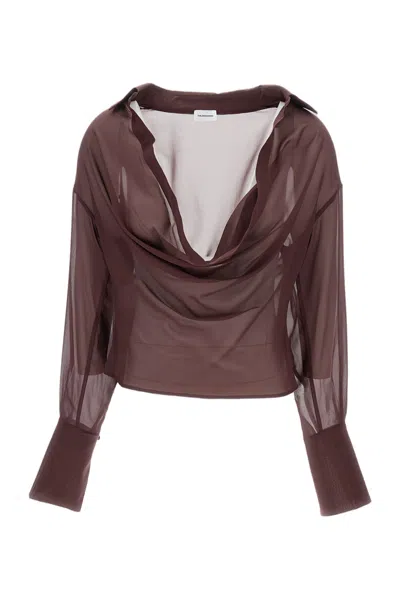 The Andamane Sheer Silk Blend Blouse With Deep V-neckline And Tailored Darts In Brown