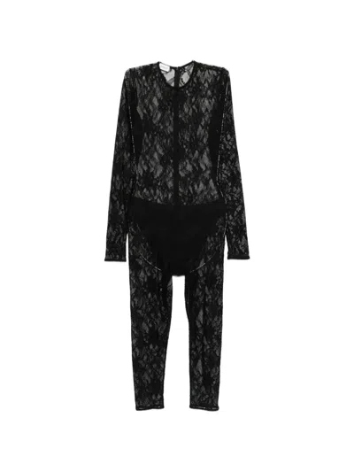 The Andamane Sheila Floral-lace Jumpsuit In Black