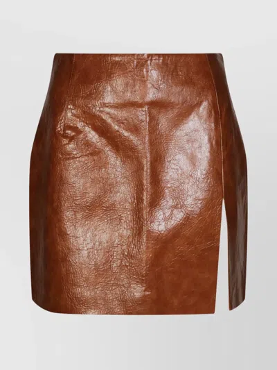 The Andamane Shiny Mini Skirt Side Slit In Brown