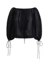 The Andamane Ribbon Tie Drawstring Blouse In Black