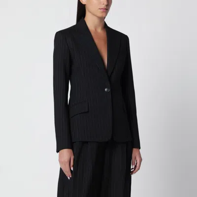 The Andamane Single-breasted Pinstripe Cotton-blend Jacket In Black