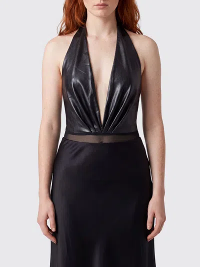 The Andamane Slim Fit Off-the-shoulder Top In Faux Leather In Black