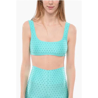 The Andamane Solid Color Hollywood Crop Top With Rhinestone Embellishment In Blue