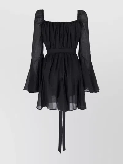 The Andamane Square Neckline Belted Waist Flared Cuffs In Black
