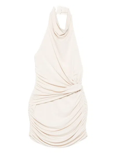 The Andamane Stella Halter-neck Ruched Dress In Neutral