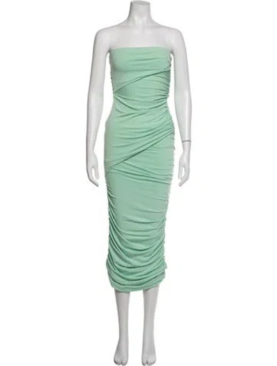 Pre-owned The Andamane Strapless Midi Length Dress In Green