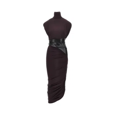 The Andamane Stretch Viscose Long Dress In Burgundy