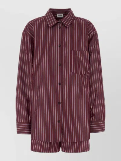 The Andamane Striped Poplin Pyjama Top Long Sleeves In Brown