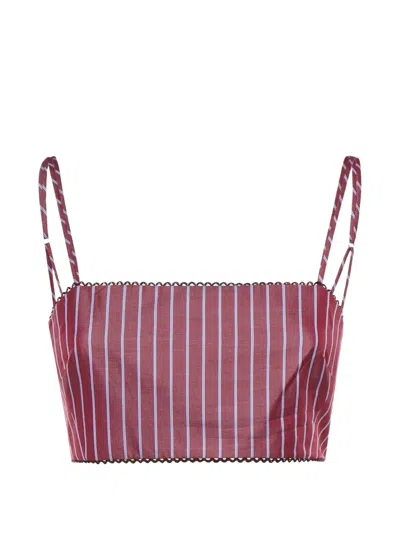 The Andamane Striped Scalloped-trim Top In Animal Print