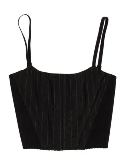 Pre-owned The Andamane Striped Square Neckline Crop Top In Black